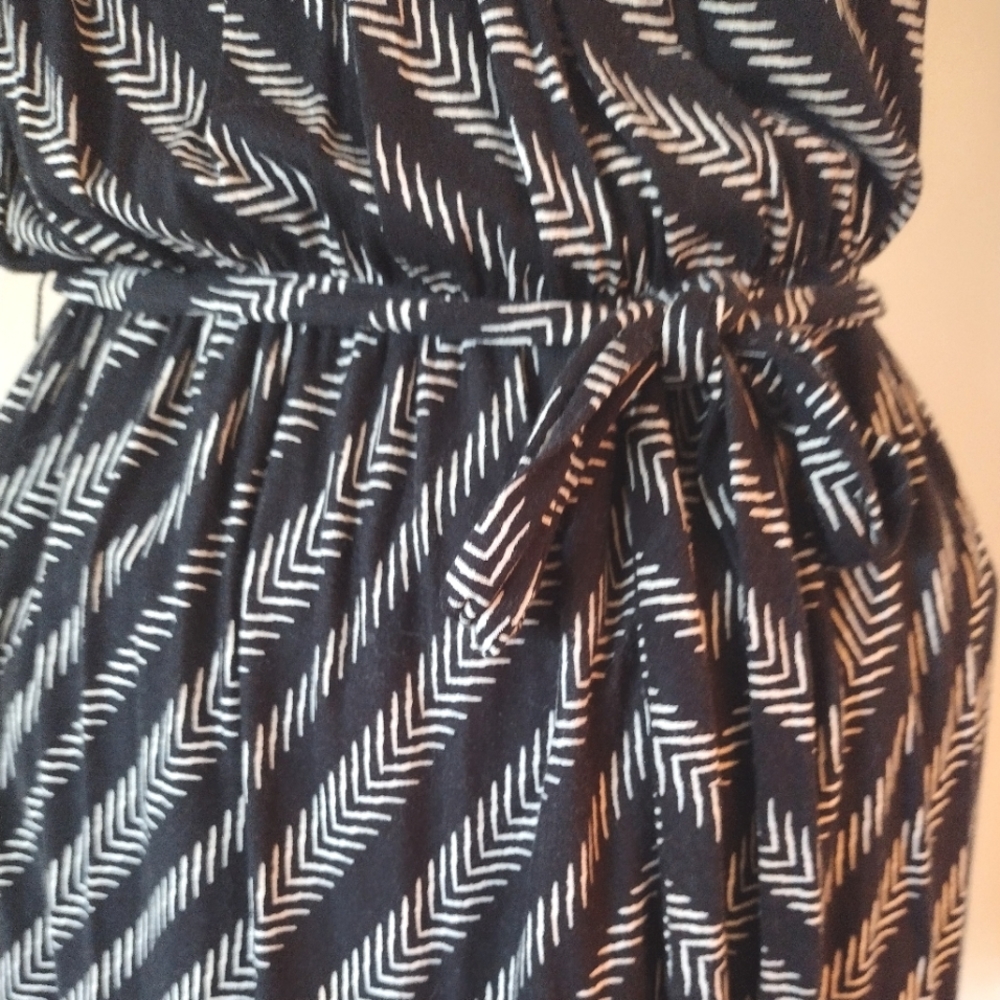 LOFT Black & Ecru Sleeveless Elastic Waist Dress Size Petite Small - Picture 6 of 11